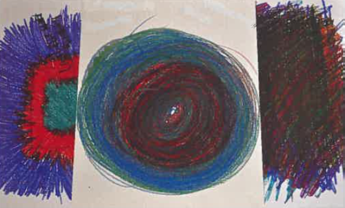 Cirkel met donkere kleuren rood, zwart, blauw, groen