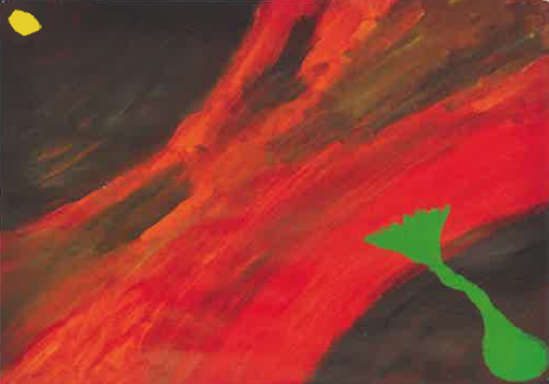 rode baan met klein zonnetje en groene plant