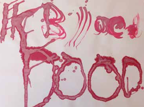 Ik ben dood in rode letters